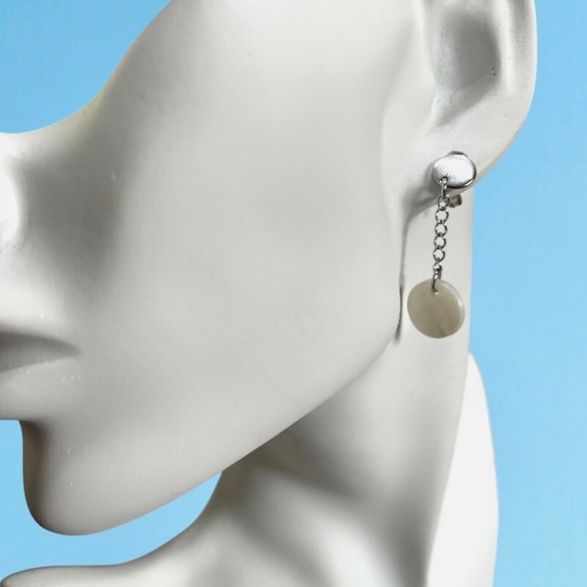 Flat Round MOP Ivory Shell Handmade Dangling Stainless Steel Earrings