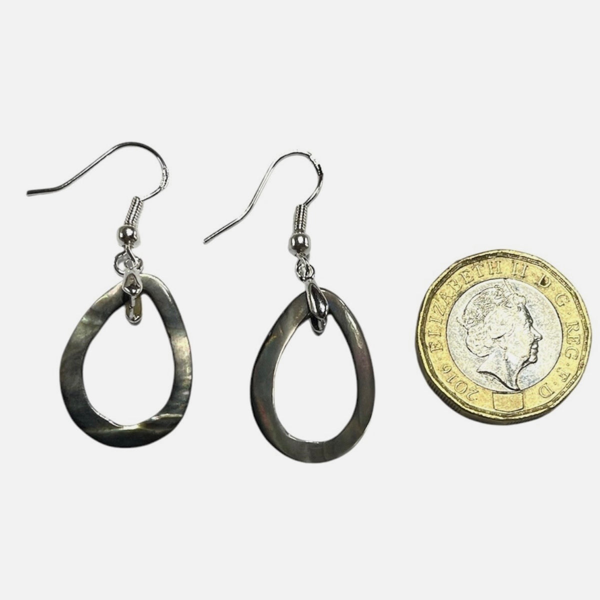 Teardrop MOP Greyish Brown Shell 925 Sterling or Stainless Dangling Earring Charm Hook