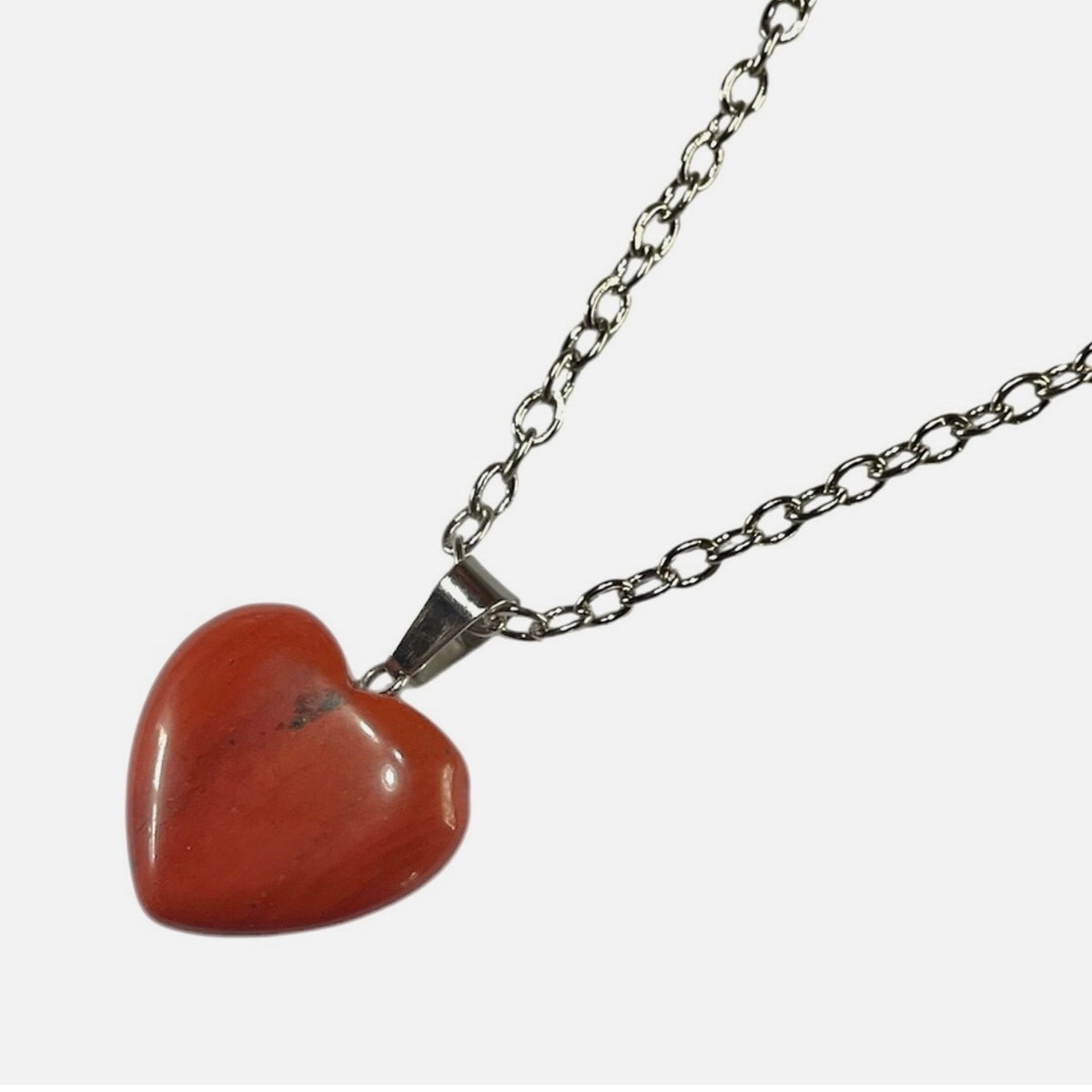 Heart Red Jasper Gemstone Pendant Black Cord or Cable Chain Necklace