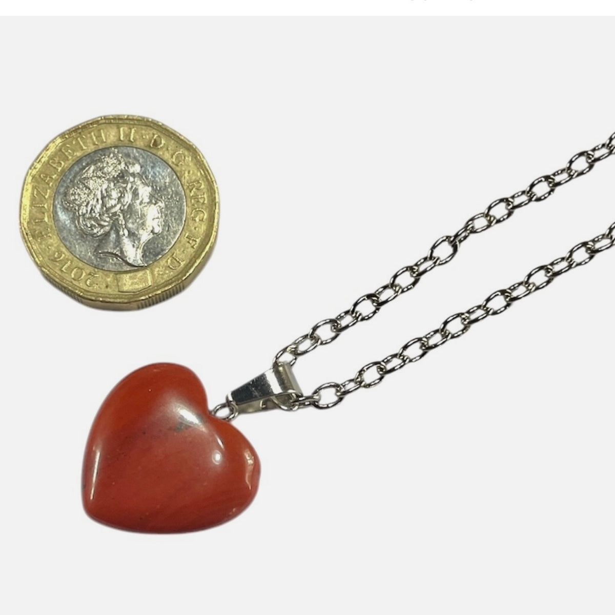 Heart Red Jasper Gemstone Pendant Black Cord or Cable Chain Necklace