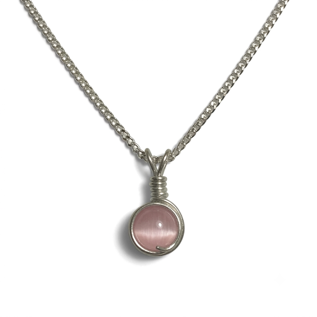 Handmade Wired Cat’s Eye Jewellery Handmade Pendant Silver Metal Chain Necklace