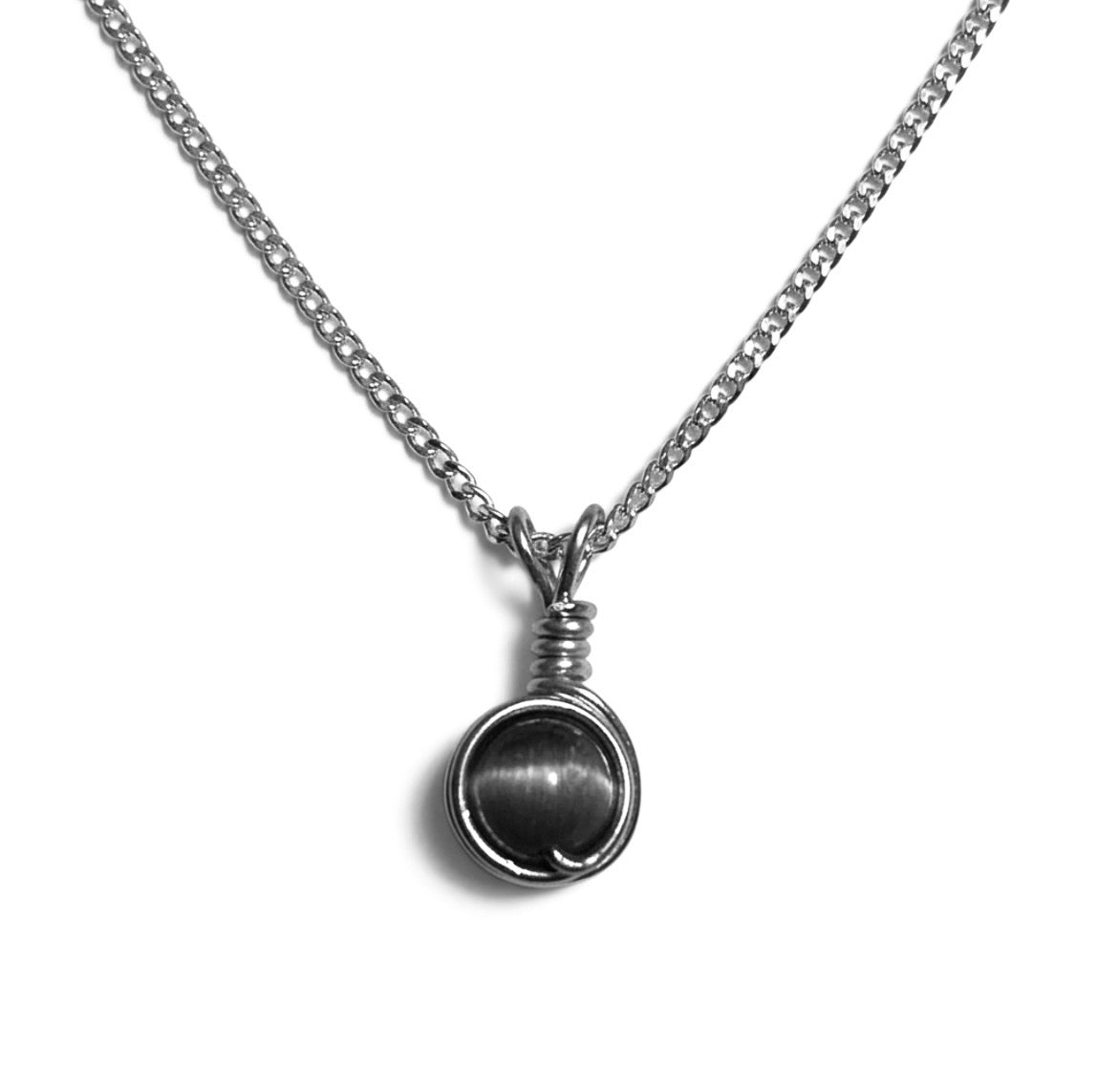 Handmade Wired Cat’s Eye Jewellery Handmade Pendant Silver Metal Chain Necklace