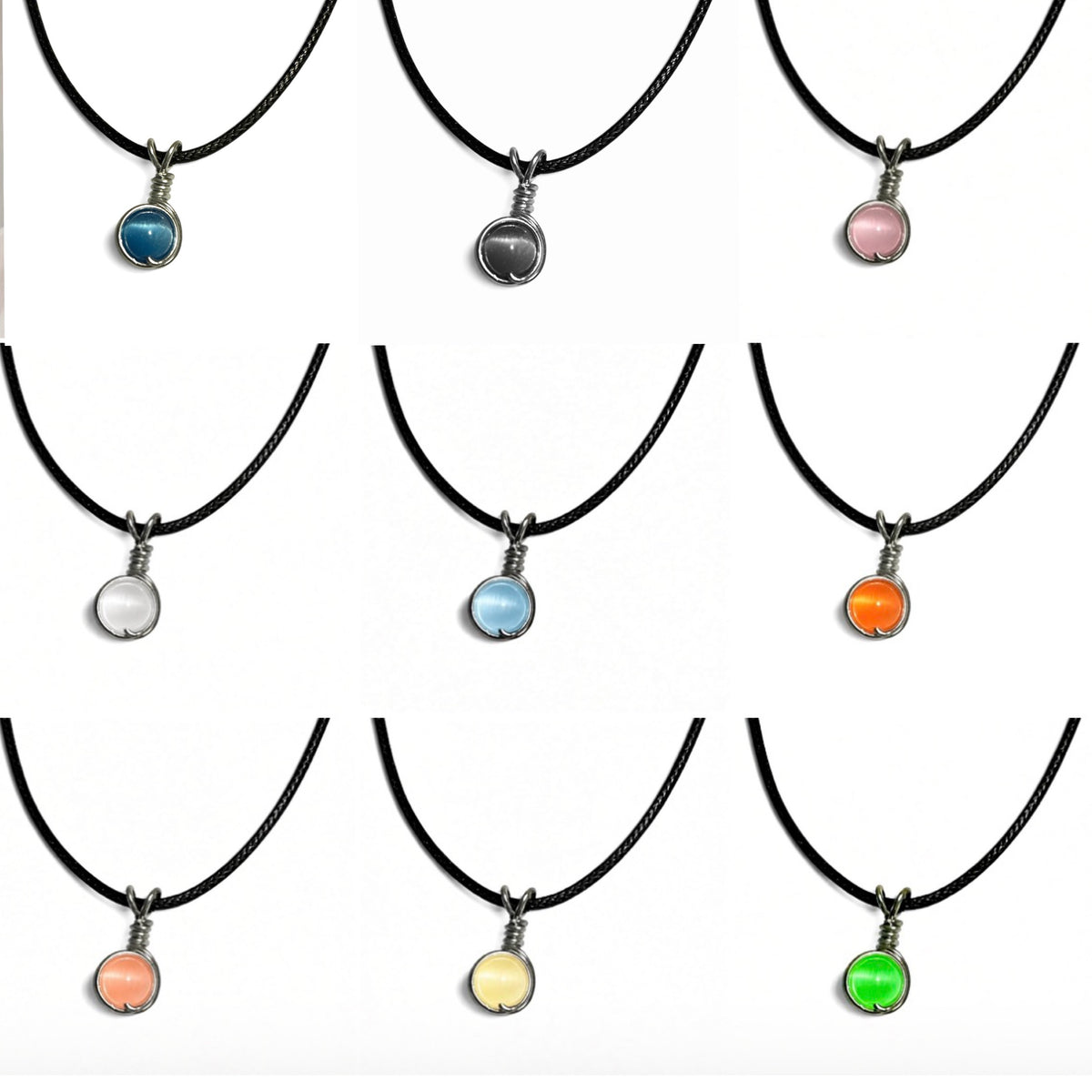 Handmade Wired Cat’s Eye Jewellery Handmade Pendant Black Cord Necklace