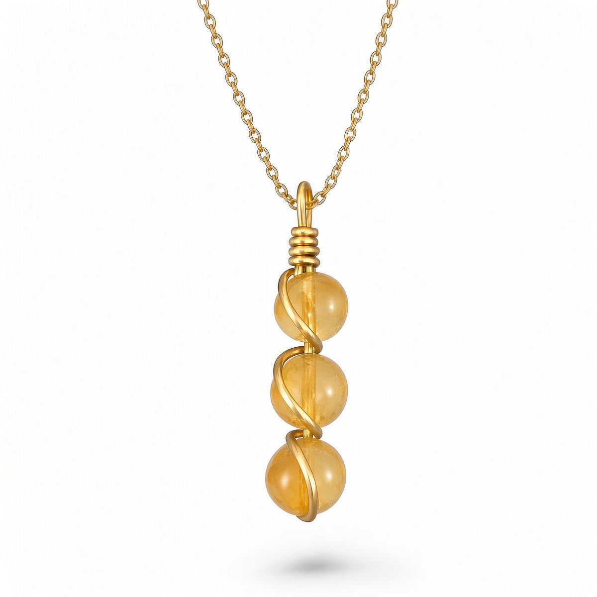 Handmade Wired Gemstone Jewellery Dangle Pendant Gold Metal Chain Necklace