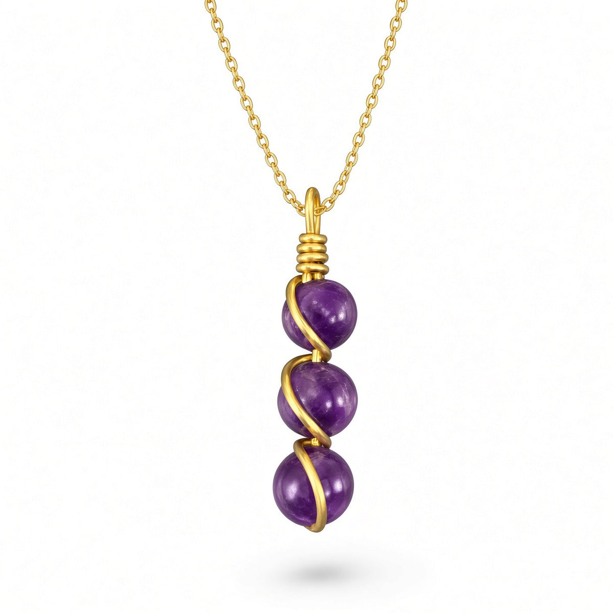 Handmade Wired Gemstone Jewellery Dangle Pendant Gold Metal Chain Necklace