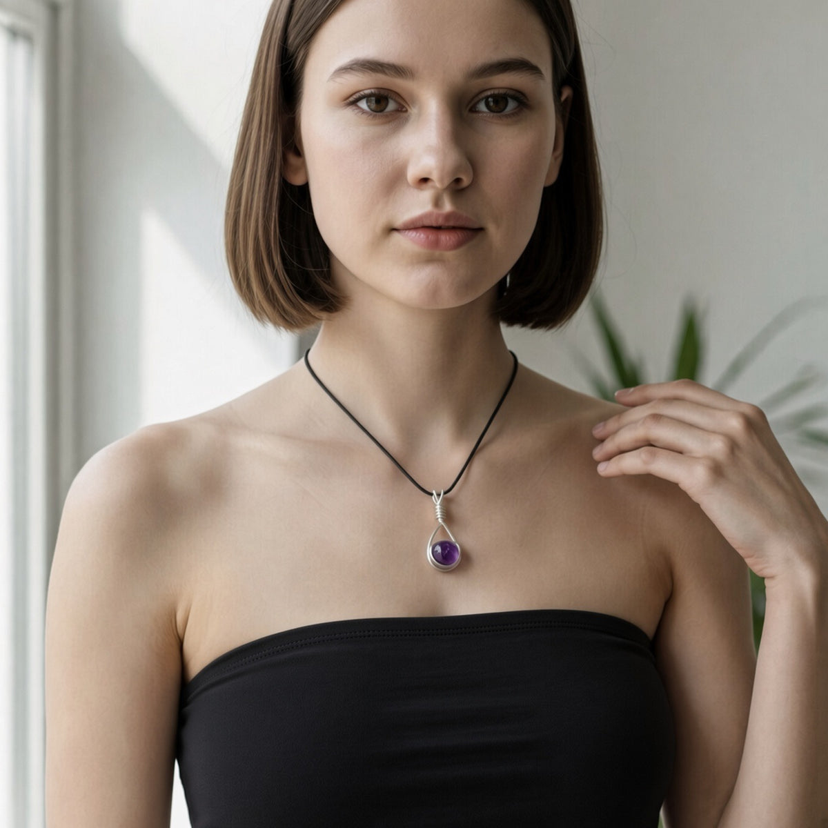 Handmade Wired Gemstone Jewellery Handmade Pendant Black Cord Necklace