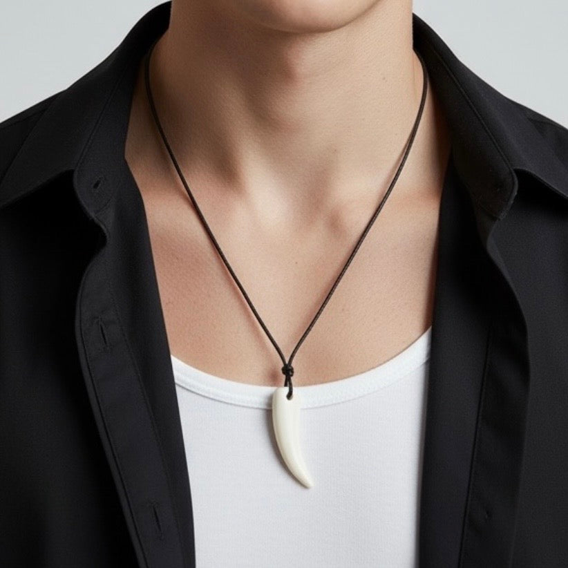 Wolf Tooth White Resin Pendant Necklace (Unisex)