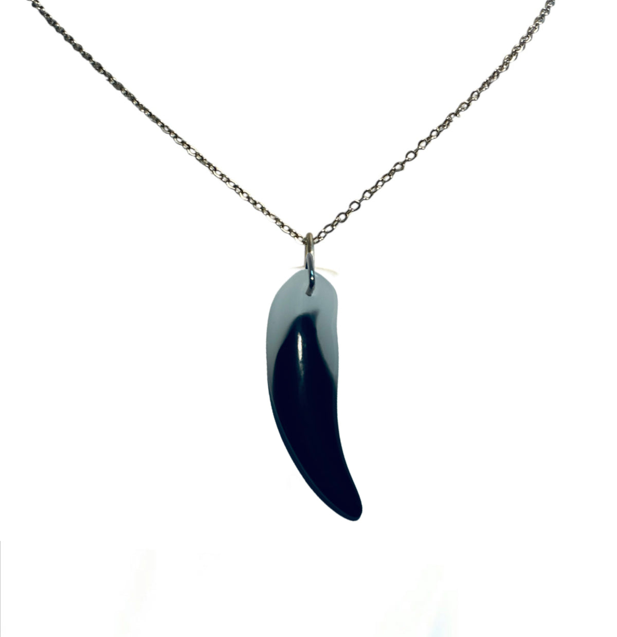 Wolf Tooth Glass White/Black Pendant Necklace (Unisex)