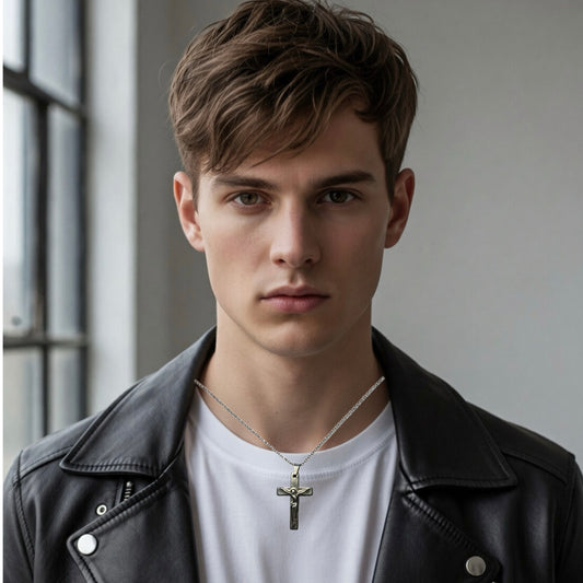 Cross Non Magnetic Hematite Pendant Necklace (Unisex)
