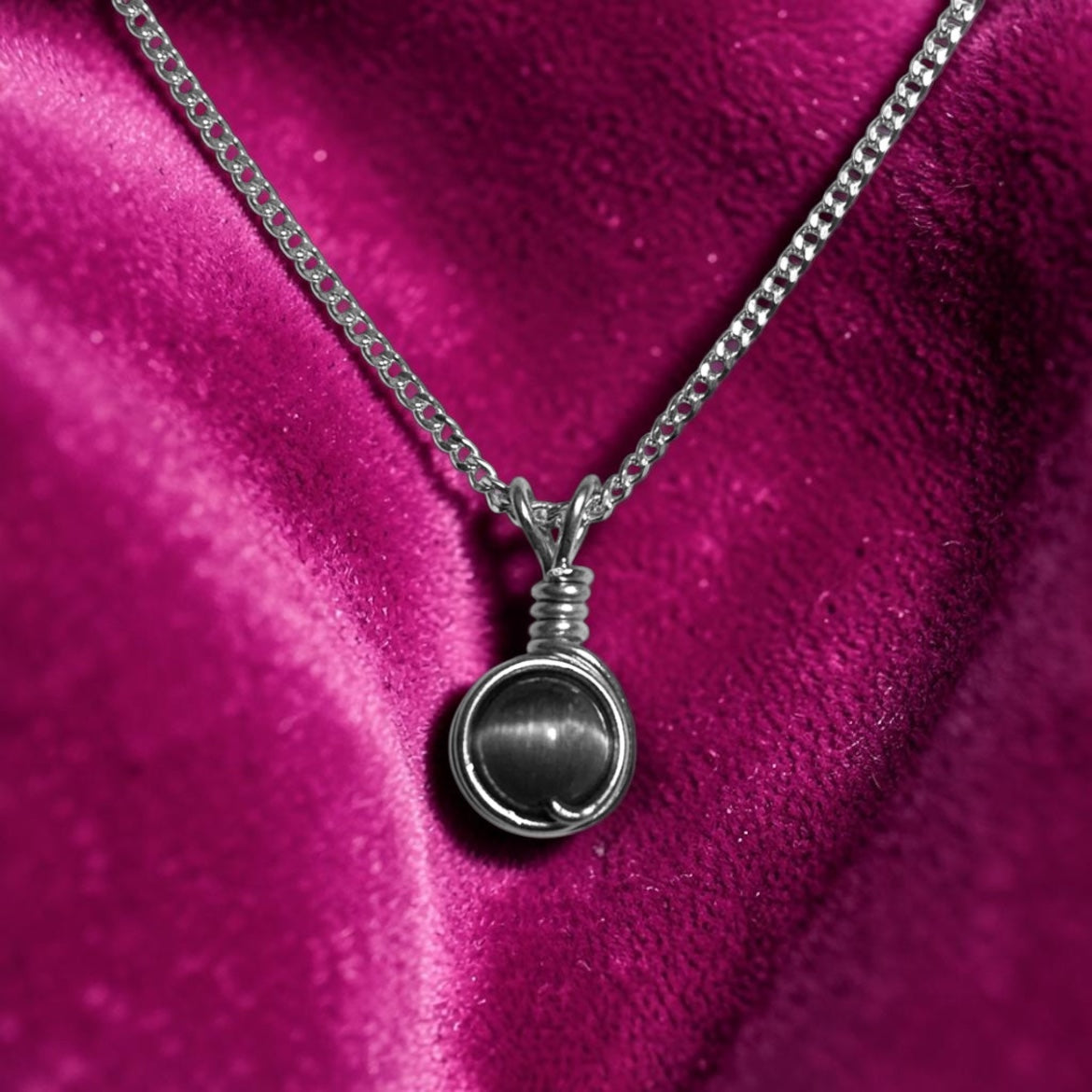 Handmade Wired Cat’s Eye Jewellery Handmade Pendant Silver Metal Chain Necklace