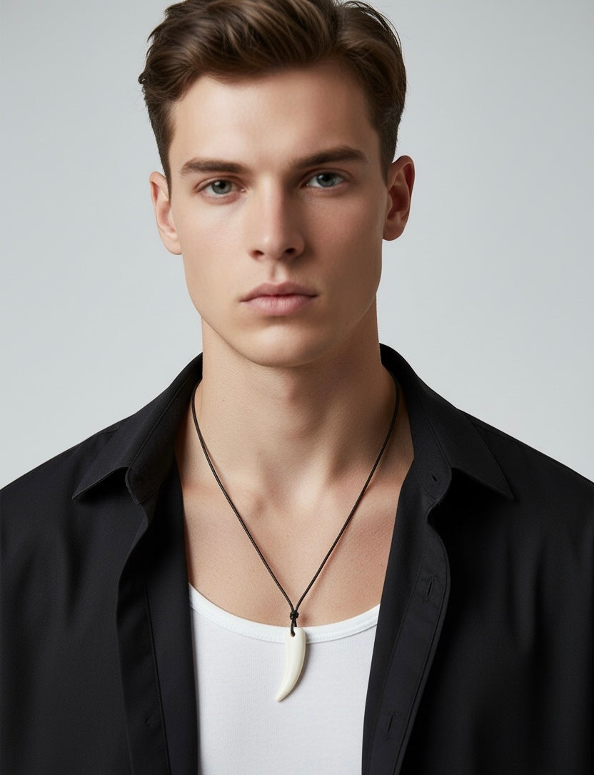 Wolf Tooth White Resin Pendant Necklace (Unisex)