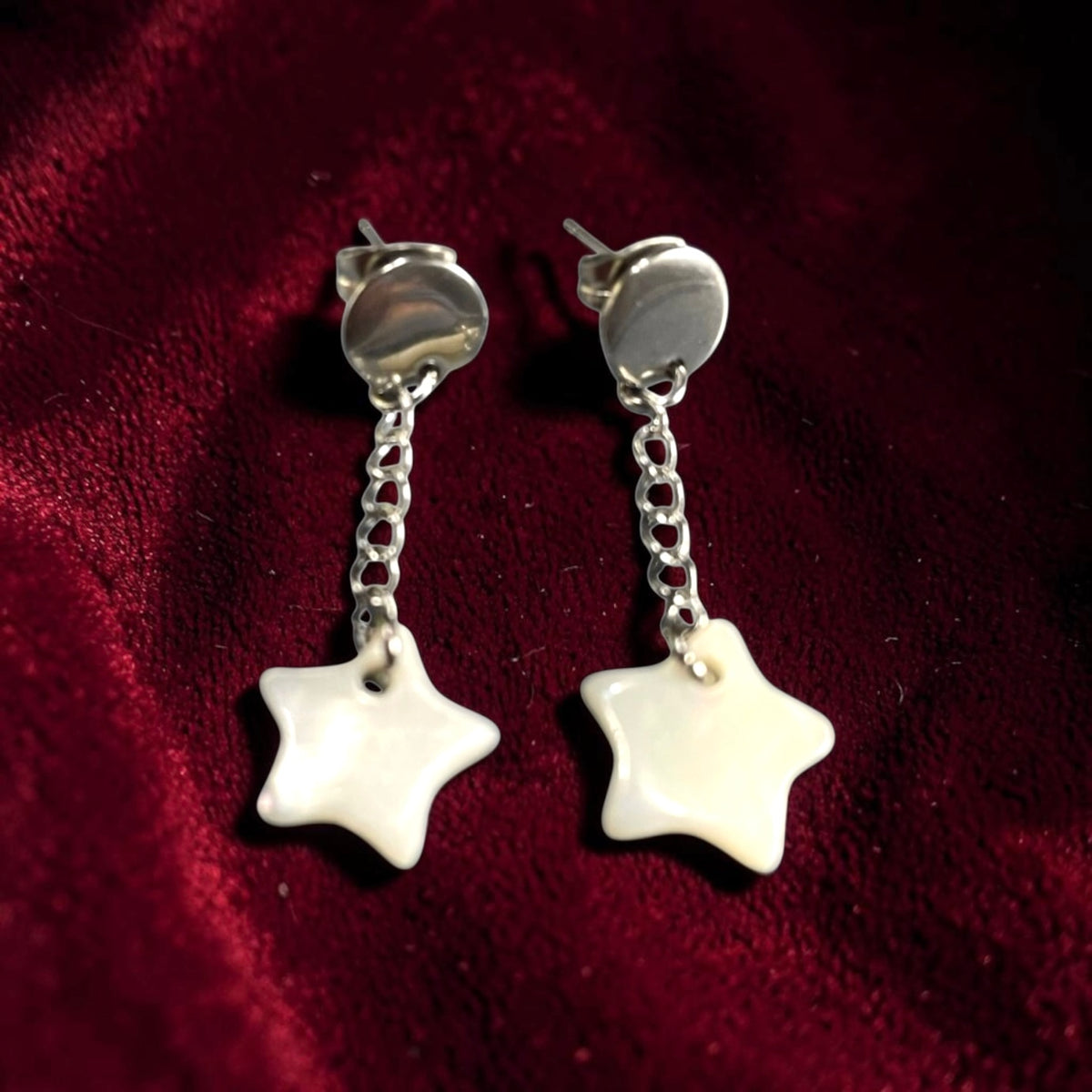 Star MOP Ivory Shell Handmade Dangling Stainless Steel Earrings