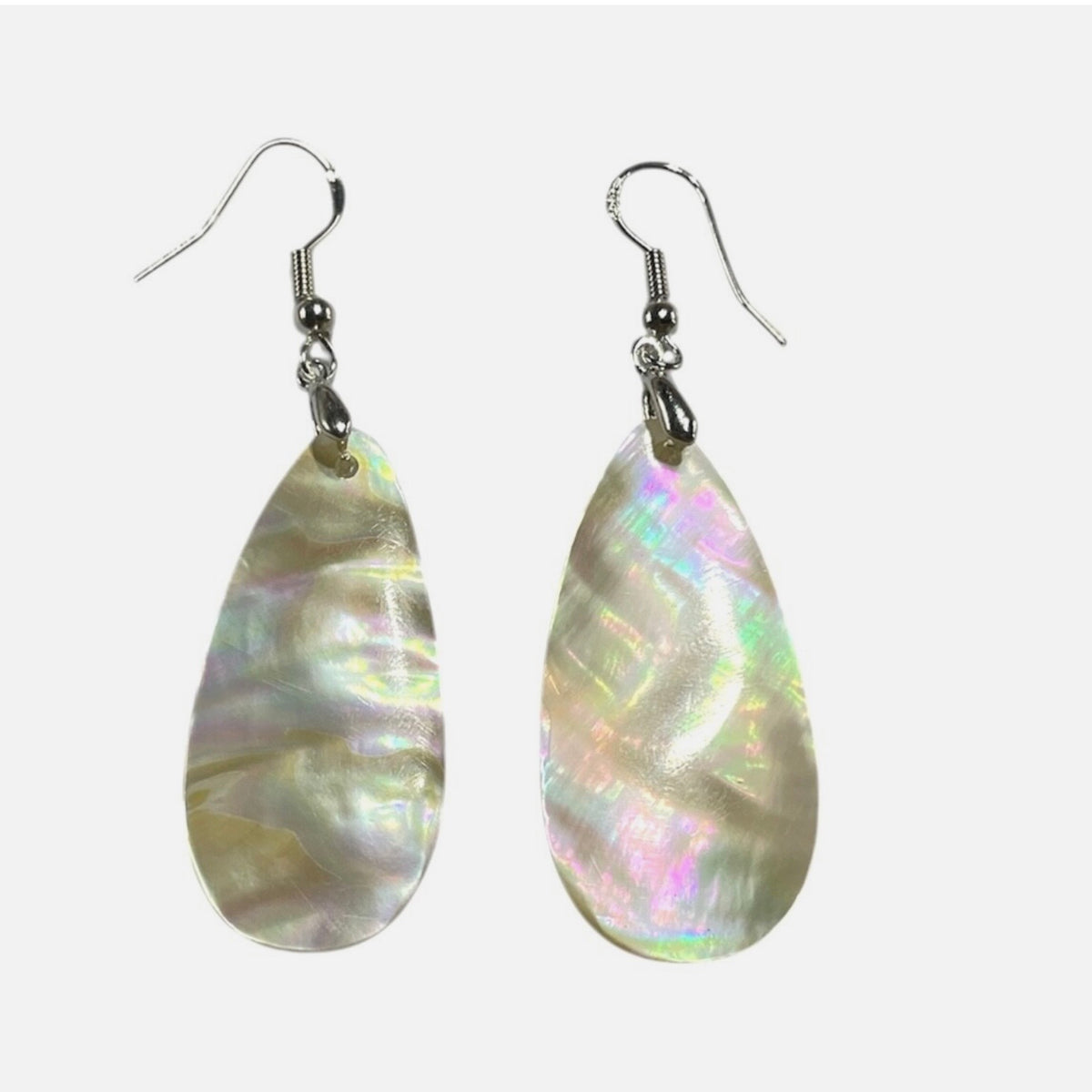 White MOP Shell Teardrop 925 Hallmarked Sterling Silver Hook Charm Dangling Earrings