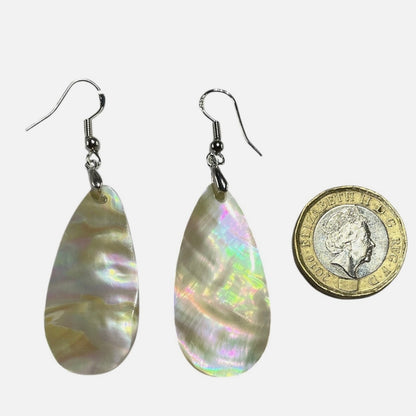 White MOP Shell Teardrop 925 Hallmarked Sterling Silver Hook Charm Dangling Earrings