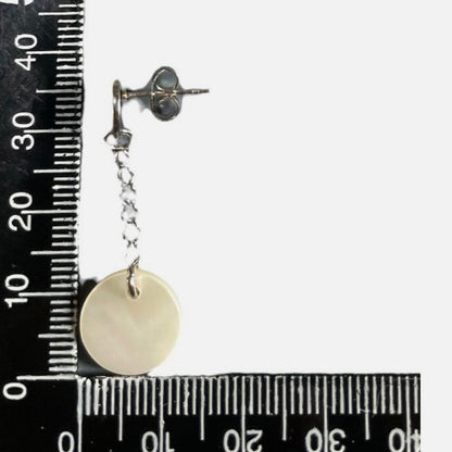 Flat Round MOP Ivory Shell Handmade Dangling Stainless Steel Earrings