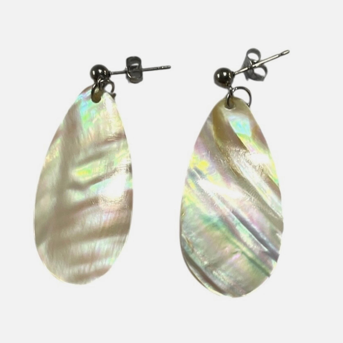 White MOP Shell Dangling Earring Charms in Stainless Steel Ball Stud Findings Handmade