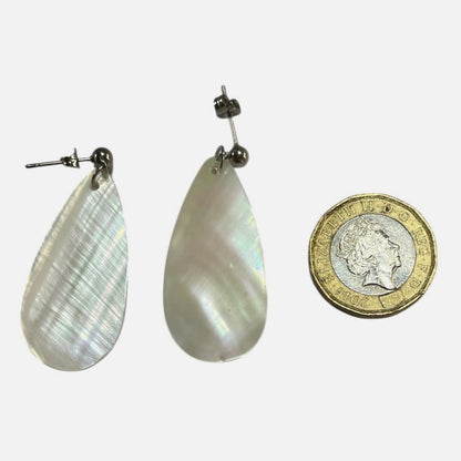 White MOP Shell Dangling Earring Charms in Stainless Steel Ball Stud Findings Handmade