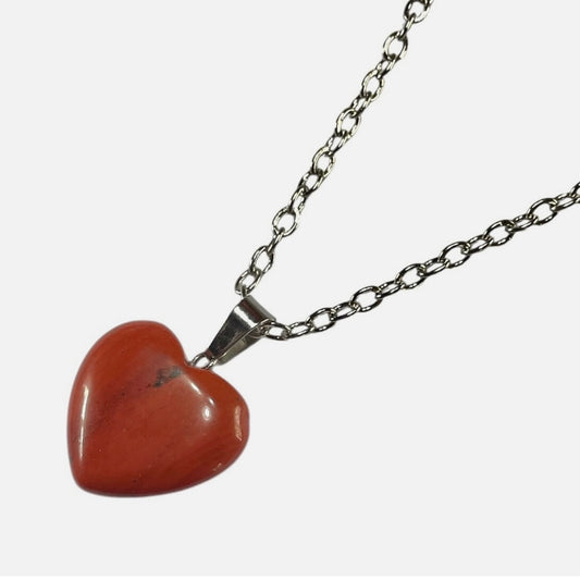 Heart Red Jasper Gemstone Pendant Black Cord or Cable Chain Necklace