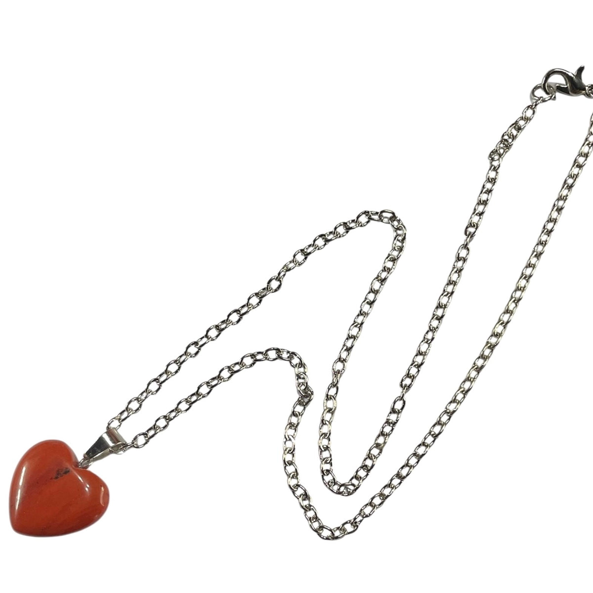 Heart Red Jasper Gemstone Pendant Black Cord or Cable Chain Necklace