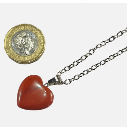 Heart Red Jasper Gemstone Pendant Black Cord or Cable Chain Necklace