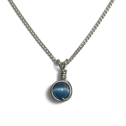 Handmade Wired Cat’s Eye Jewellery Handmade Pendant Silver Metal Chain Necklace