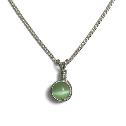 Handmade Wired Cat’s Eye Jewellery Handmade Pendant Silver Metal Chain Necklace