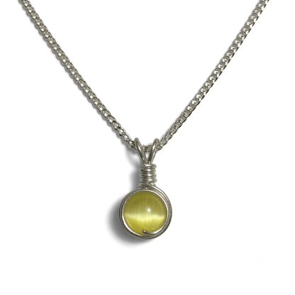 Handmade Wired Cat’s Eye Jewellery Handmade Pendant Silver Metal Chain Necklace