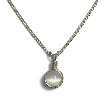 Handmade Wired Cat’s Eye Jewellery Handmade Pendant Silver Metal Chain Necklace