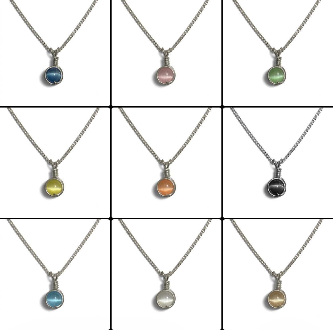 Handmade Wired Cat’s Eye Jewellery Handmade Pendant Silver Metal Chain Necklace