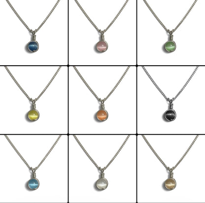 Handmade Wired Cat’s Eye Jewellery Handmade Pendant Silver Metal Chain Necklace