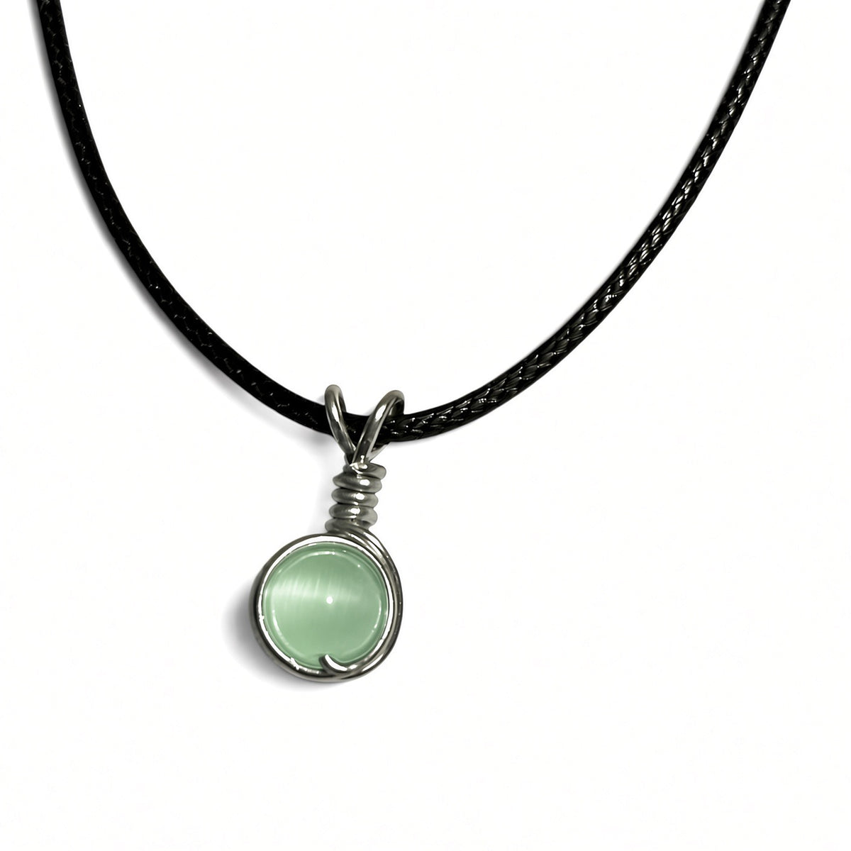 Handmade Wired Cat’s Eye Jewellery Handmade Pendant Black Cord Necklace