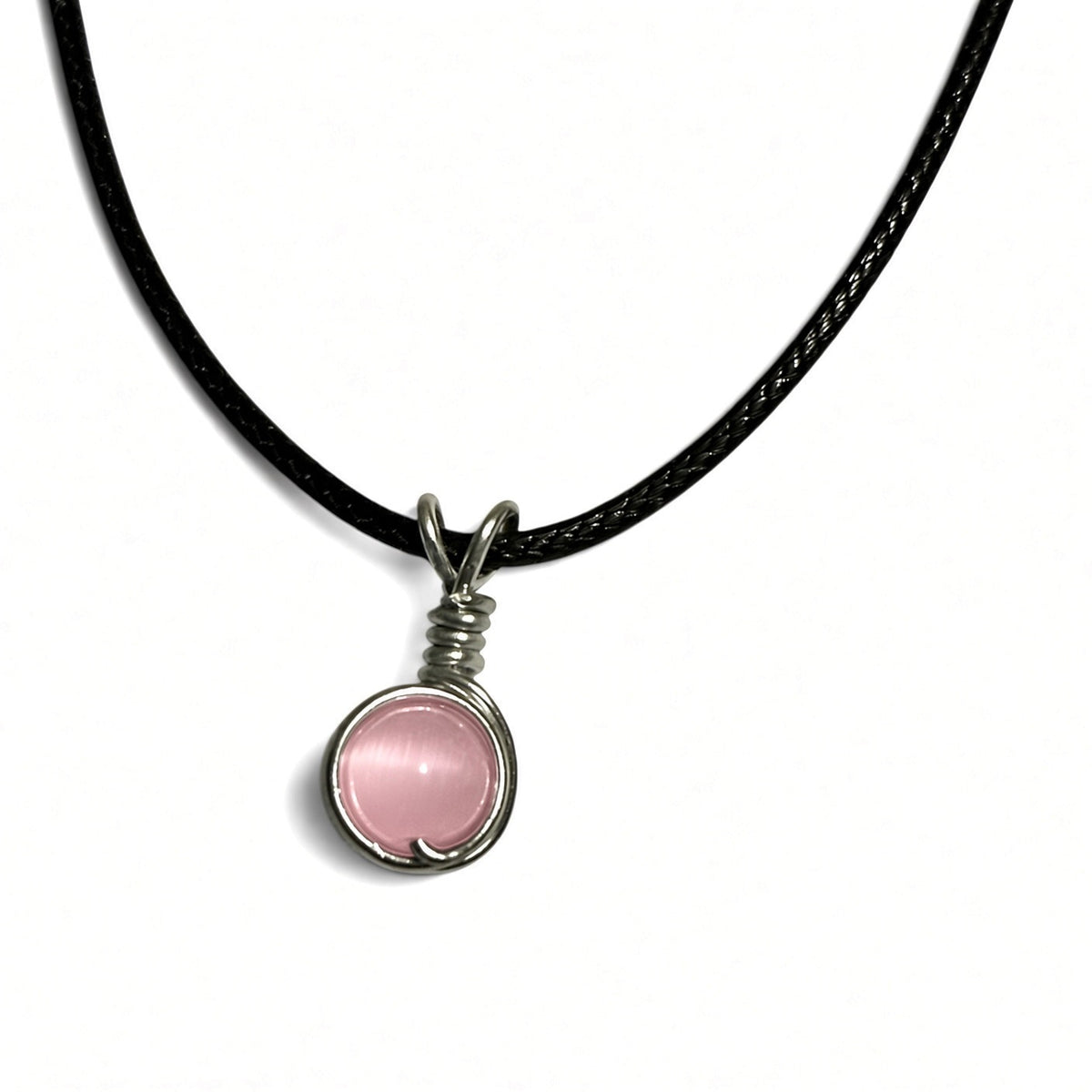 Handmade Wired Cat’s Eye Jewellery Handmade Pendant Black Cord Necklace