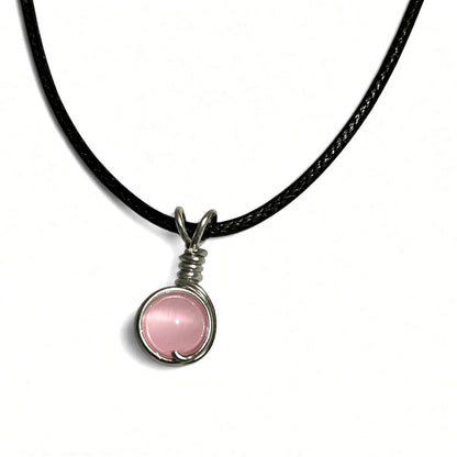 Handmade Wired Cat’s Eye Jewellery Handmade Pendant Black Cord Necklace