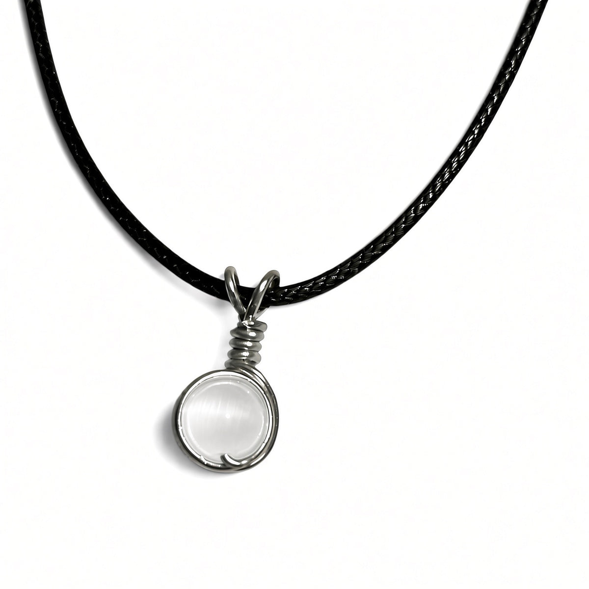Handmade Wired Cat’s Eye Jewellery Handmade Pendant Black Cord Necklace