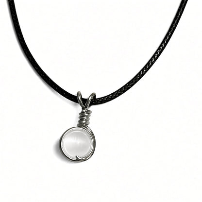 Handmade Wired Cat’s Eye Jewellery Handmade Pendant Black Cord Necklace