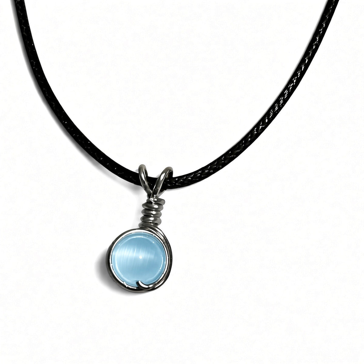 Handmade Wired Cat’s Eye Jewellery Handmade Pendant Black Cord Necklace