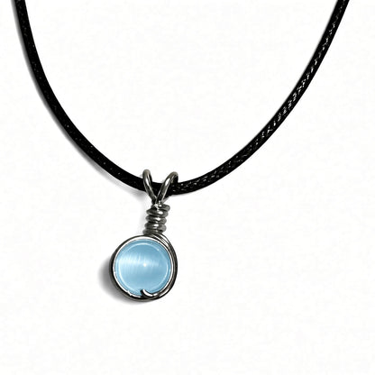 Handmade Wired Cat’s Eye Jewellery Handmade Pendant Black Cord Necklace