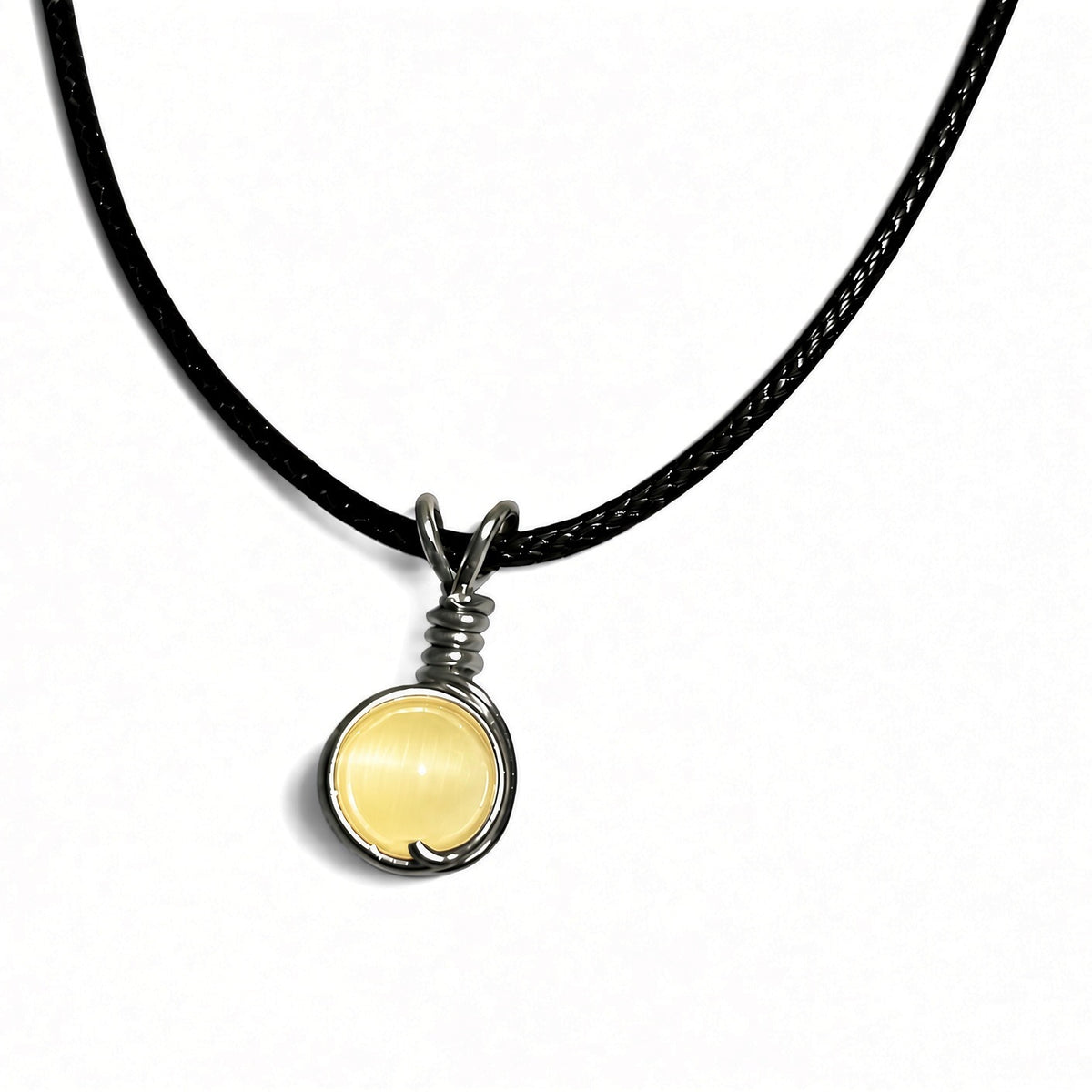 Handmade Wired Cat’s Eye Jewellery Handmade Pendant Black Cord Necklace