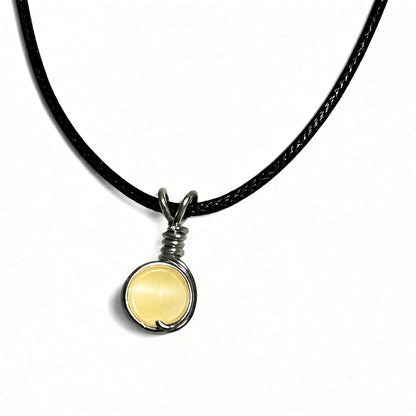 Handmade Wired Cat’s Eye Jewellery Handmade Pendant Black Cord Necklace