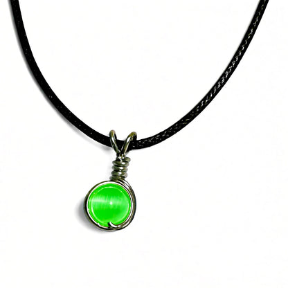 Handmade Wired Cat’s Eye Jewellery Handmade Pendant Black Cord Necklace