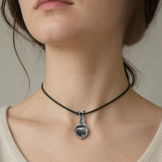 Handmade Wired Cat’s Eye Jewellery Handmade Pendant Black Cord Necklace