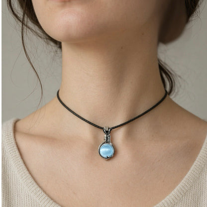 Handmade Wired Cat’s Eye Jewellery Handmade Pendant Black Cord Necklace