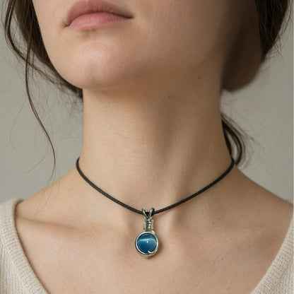 Handmade Wired Cat’s Eye Jewellery Handmade Pendant Black Cord Necklace