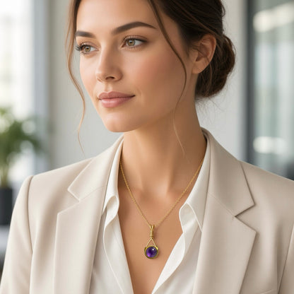 Handmade Wired Gemstone Jewellery Pendant Gold Stainless Chain Necklace
