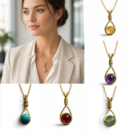Handmade Wired Gemstone Jewellery Pendant Gold Stainless Chain Necklace