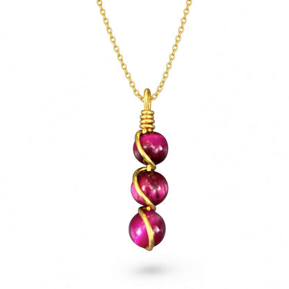 Handmade Wired Gemstone Jewellery Dangle Pendant Gold Metal Chain Necklace
