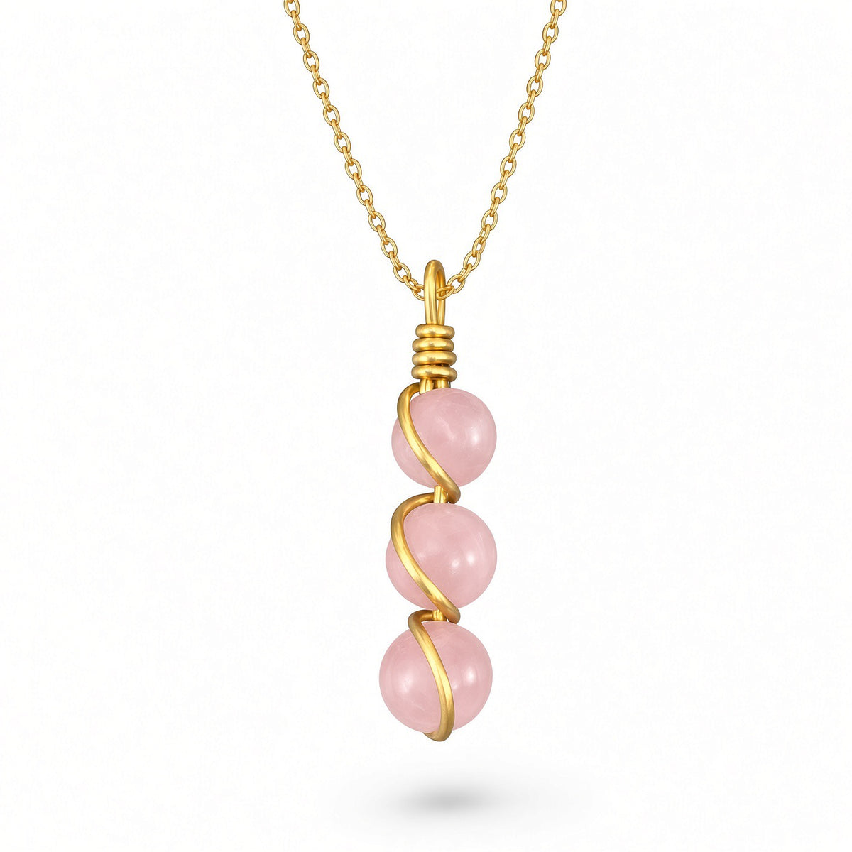 Handmade Wired Gemstone Jewellery Dangle Pendant Gold Metal Chain Necklace