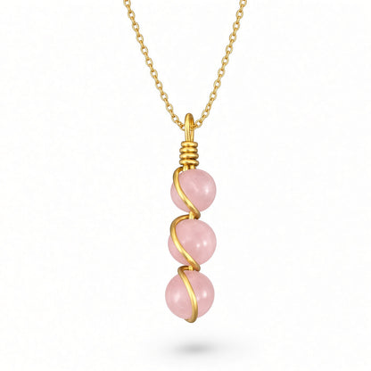 Handmade Wired Gemstone Jewellery Dangle Pendant Gold Metal Chain Necklace