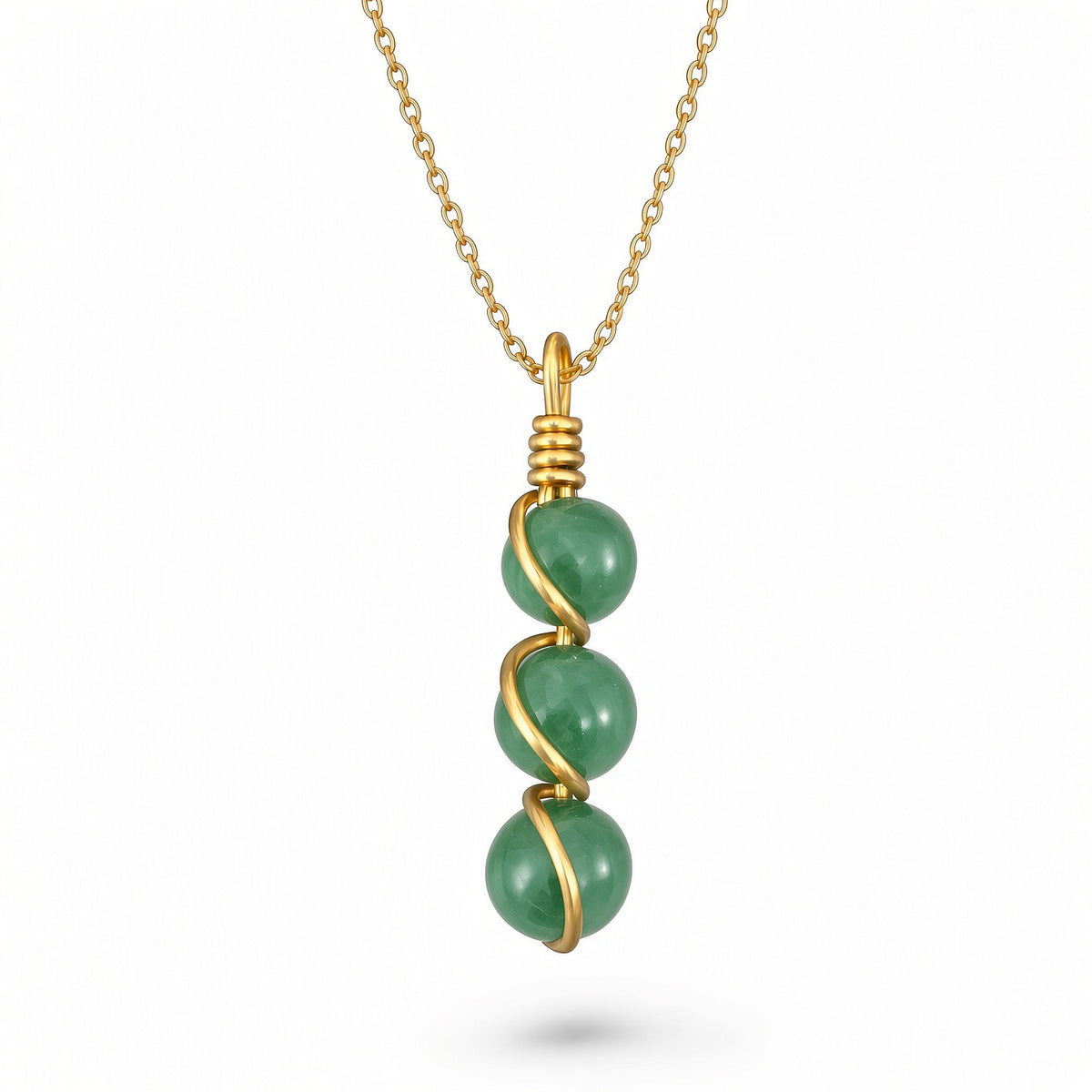 Handmade Wired Gemstone Jewellery Dangle Pendant Gold Metal Chain Necklace