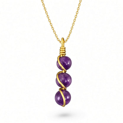 Handmade Wired Gemstone Jewellery Dangle Pendant Gold Metal Chain Necklace
